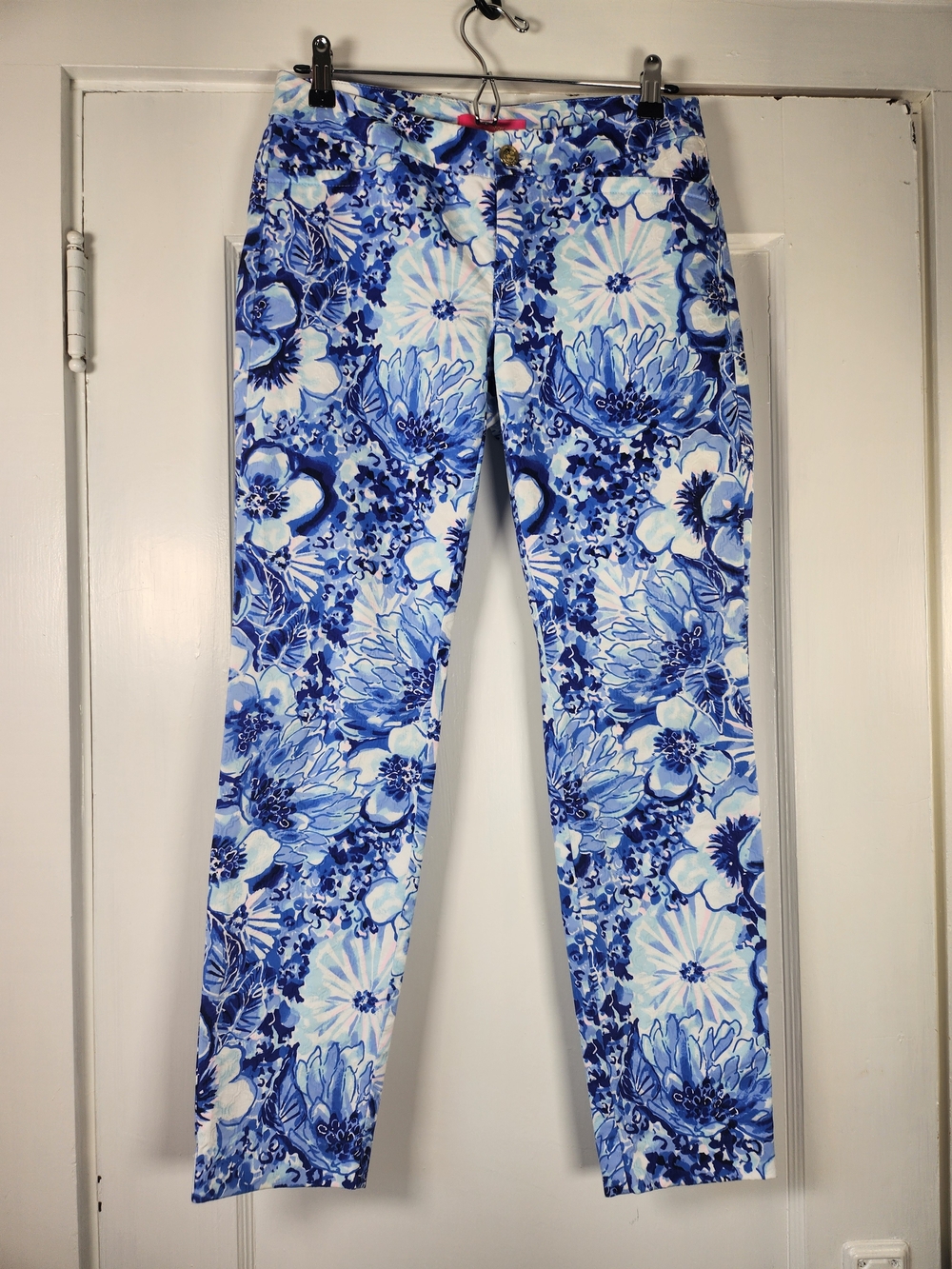 Lilly Pulitzer Kelly 4 Skinny Ankle Pants Catch N Keep Blue White Floral
